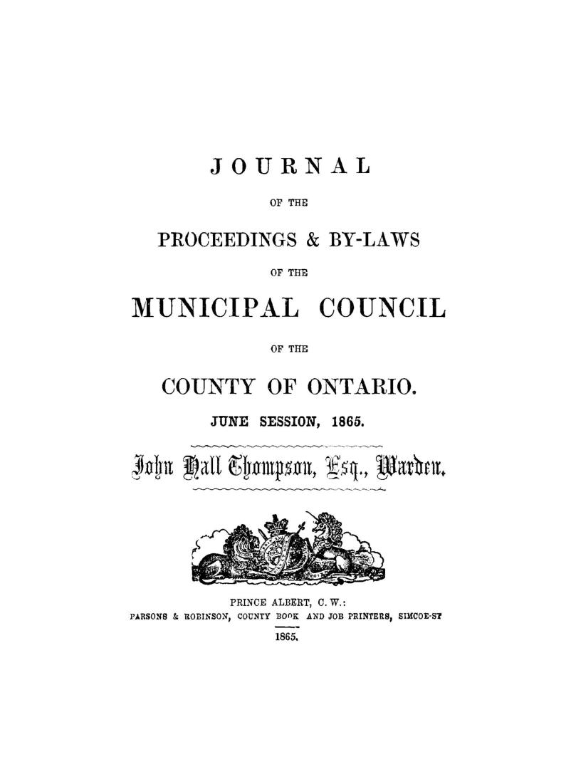 Journal of the proceedings and by-laws of the Municipal Council of the County of Ontario