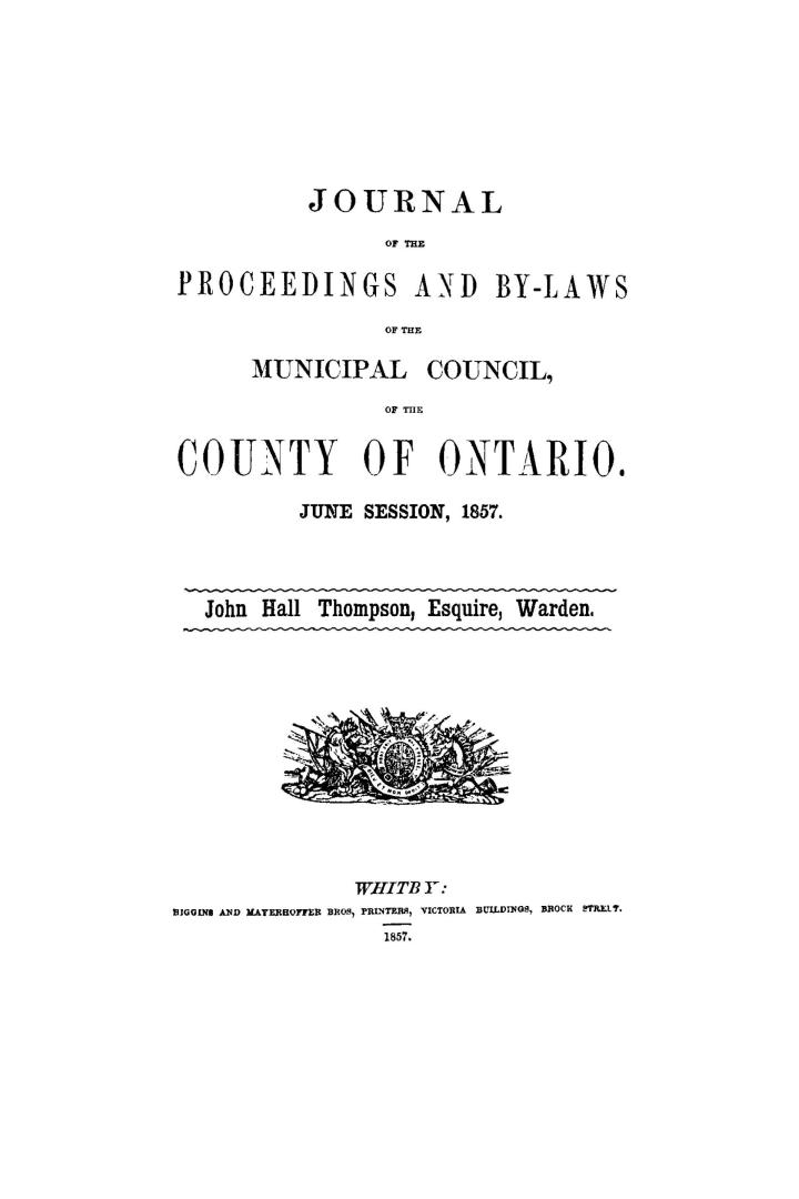 Journal of the proceedings and by-laws of the Municipal Council of the County of Ontario