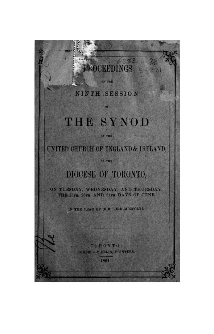 Proceedings of the Synod of the United Church of England & Ireland in the Diocese of Toronto held