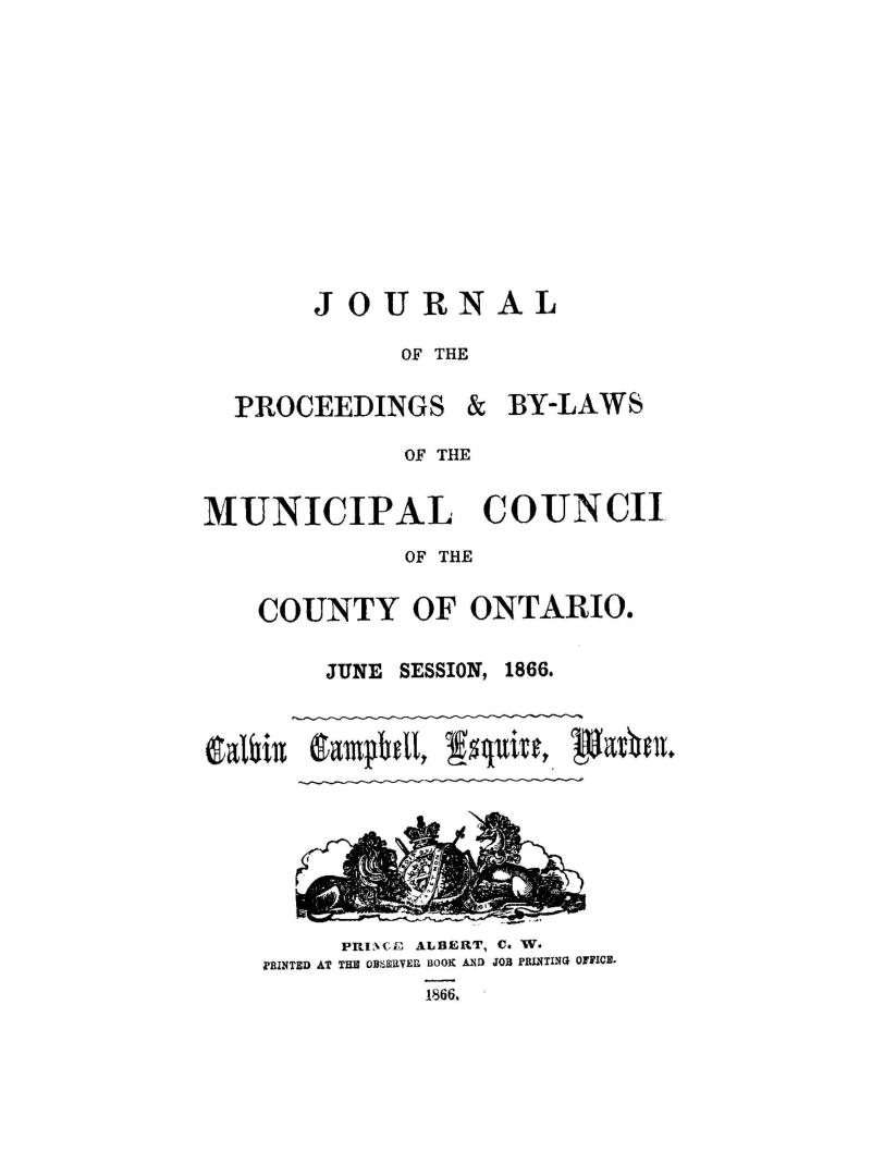 Journal of the proceedings and by-laws of the Municipal Council of the County of Ontario