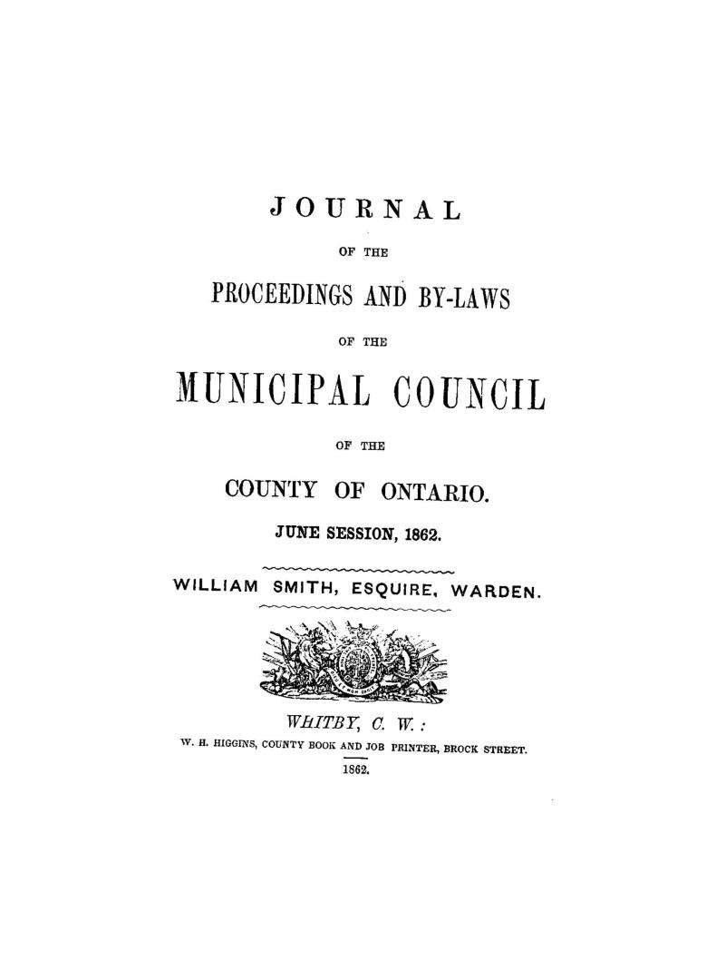 Journal of the proceedings and by-laws of the Municipal Council of the County of Ontario