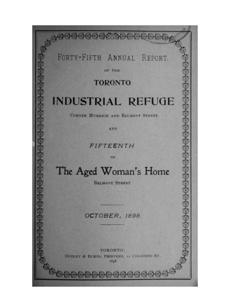 Annual report of the Toronto Industrial Refuge and Aged Woman's Home