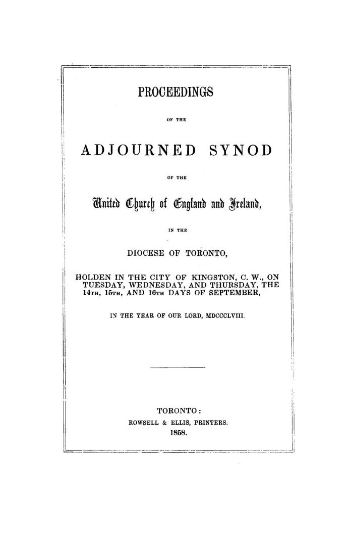 Proceedings of the Synod of the United Church of England & Ireland in the Diocese of Toronto held