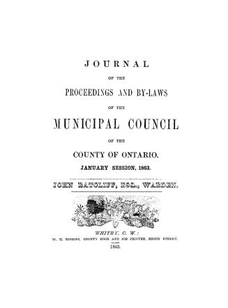 Journal of the proceedings and by-laws of the Municipal Council of the County of Ontario