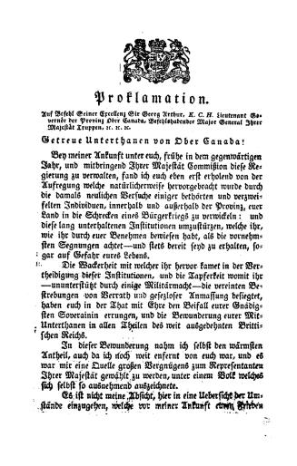 Proklamation, auf Befehl Seiner Excellenz Sir Georg Arthur, K