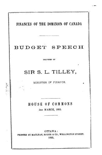 Budget speech delivered in the House of Commons of Canada