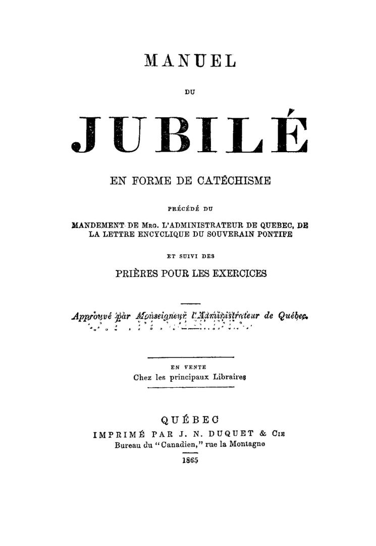 Manuel du jubilé en forme de catéchisme précédé du mandement de Mrg