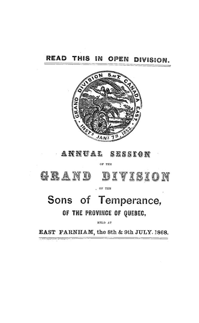 Proceedings of the Grand Division of the Sons of Temperance of Canada East