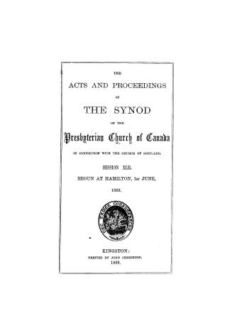 The Acts and proceedings of the Synod of the Presbyterian Church of Canada in Connection with the Church of Scotland