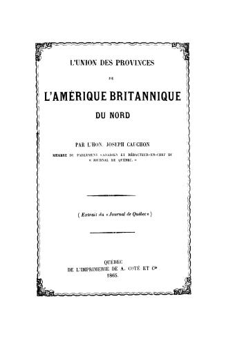 L'union des provinces de l'Amérique britannique du Nord