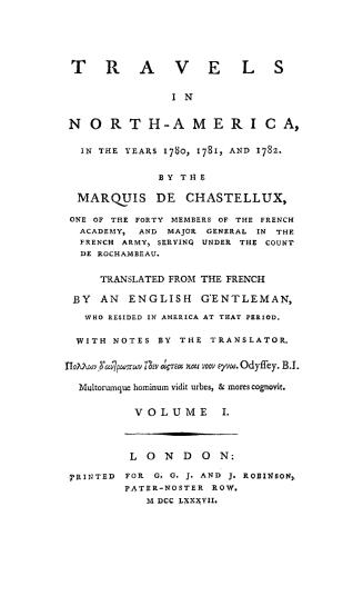 Travels in North America, in the years 1780, 1781 and 1782