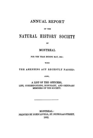 Annual report of the Natural History Society of Montreal for the year ending