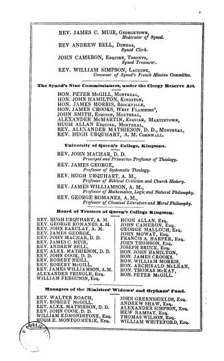 The Acts and proceedings of the Synod of the Presbyterian Church of Canada in Connection with the Church of Scotland