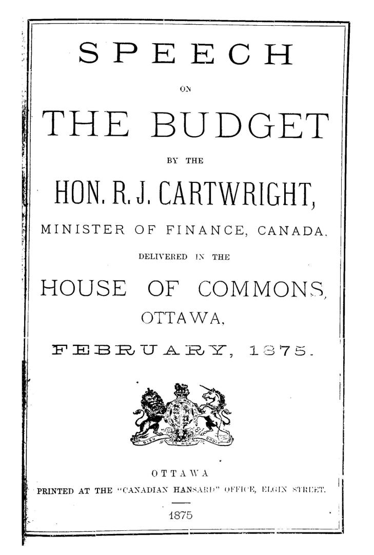 Budget speech delivered in the House of Commons of Canada