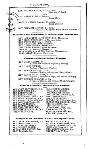 The Acts and proceedings of the Synod of the Presbyterian Church of Canada in Connection with the Church of Scotland