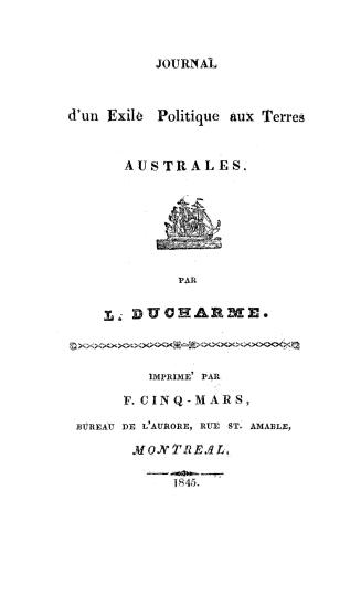 Journal d'un exile politique aux terres australes