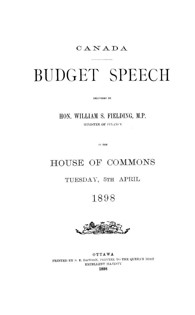 Budget speech delivered in the House of Commons of Canada