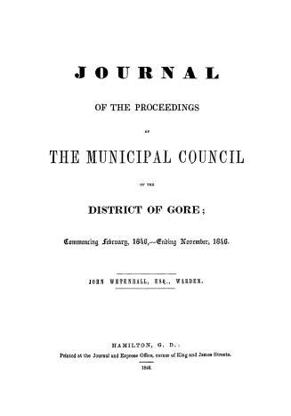 Journal of the proceedings of the Municipal Council of the District of Gore