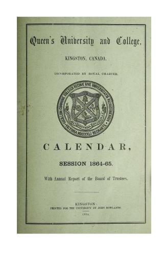 Calendar of the University of Queen's College, Kingston, Canada