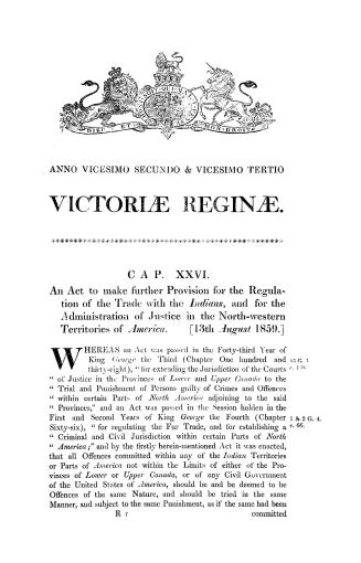 An act to make further provision for the regulation of the trade with the Indians, and for the administration of justice in the north-western territories of America