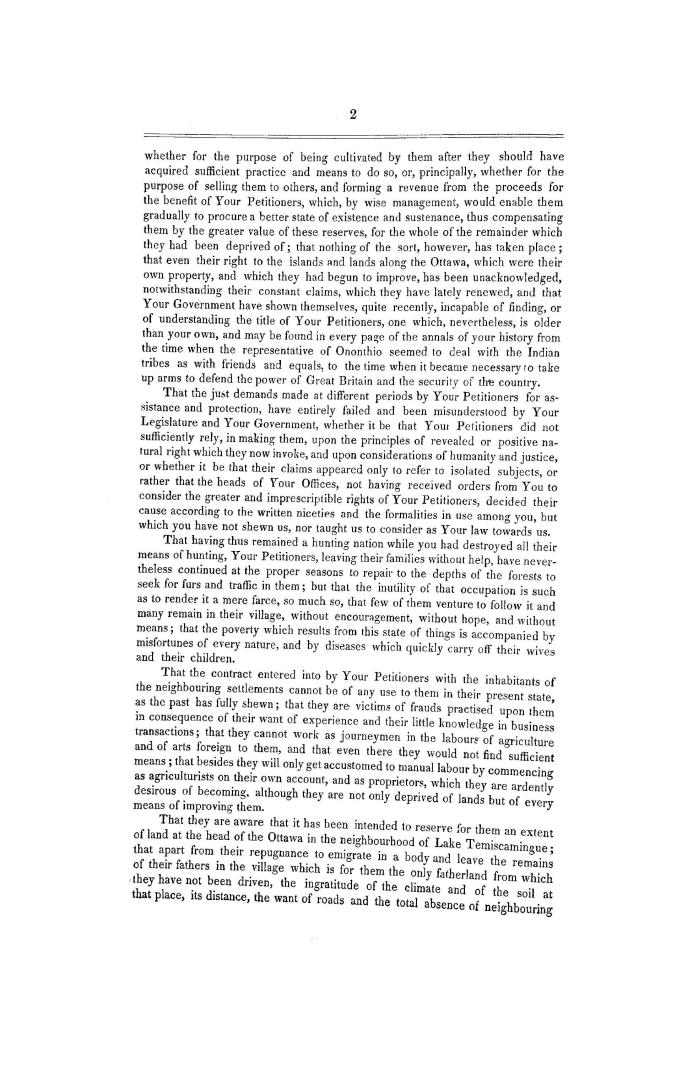 Petition of the principal chiefs, and other heads of families of the Algonquin and Nippissings Indian tribes, established at the Lake of Two Mountains. Printed by Order of the Legislative Assembly