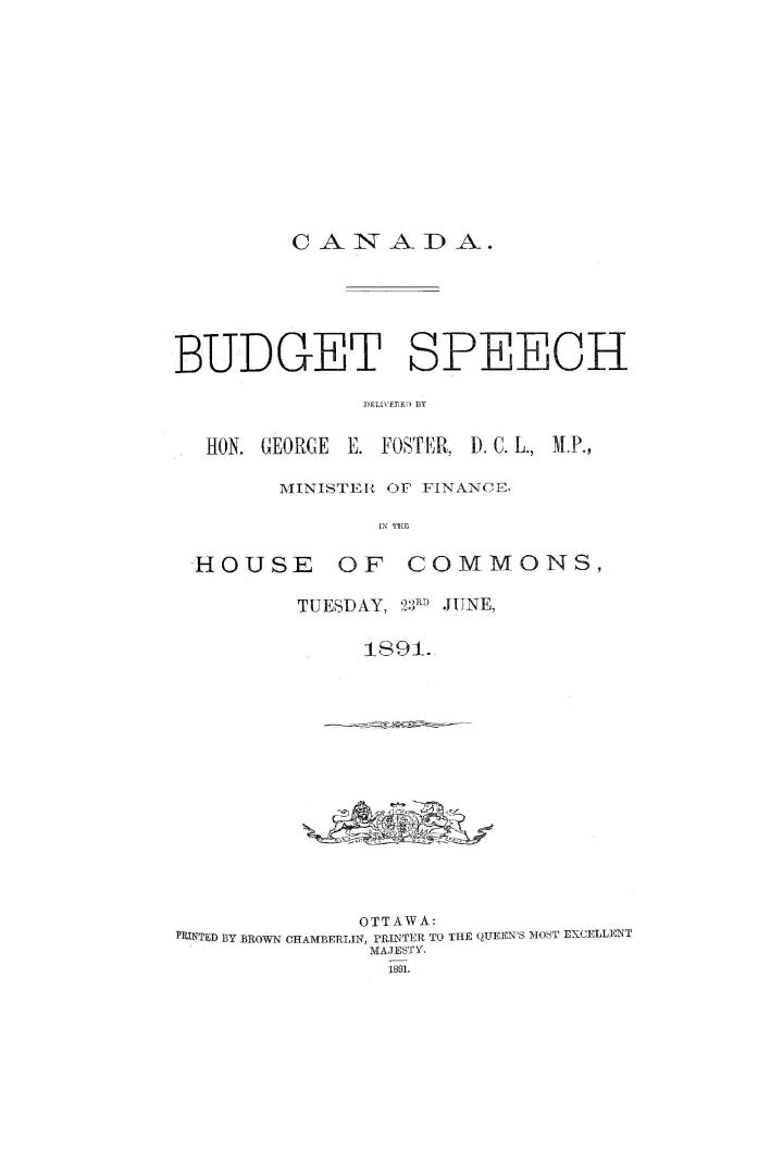 Budget speech delivered in the House of Commons of Canada