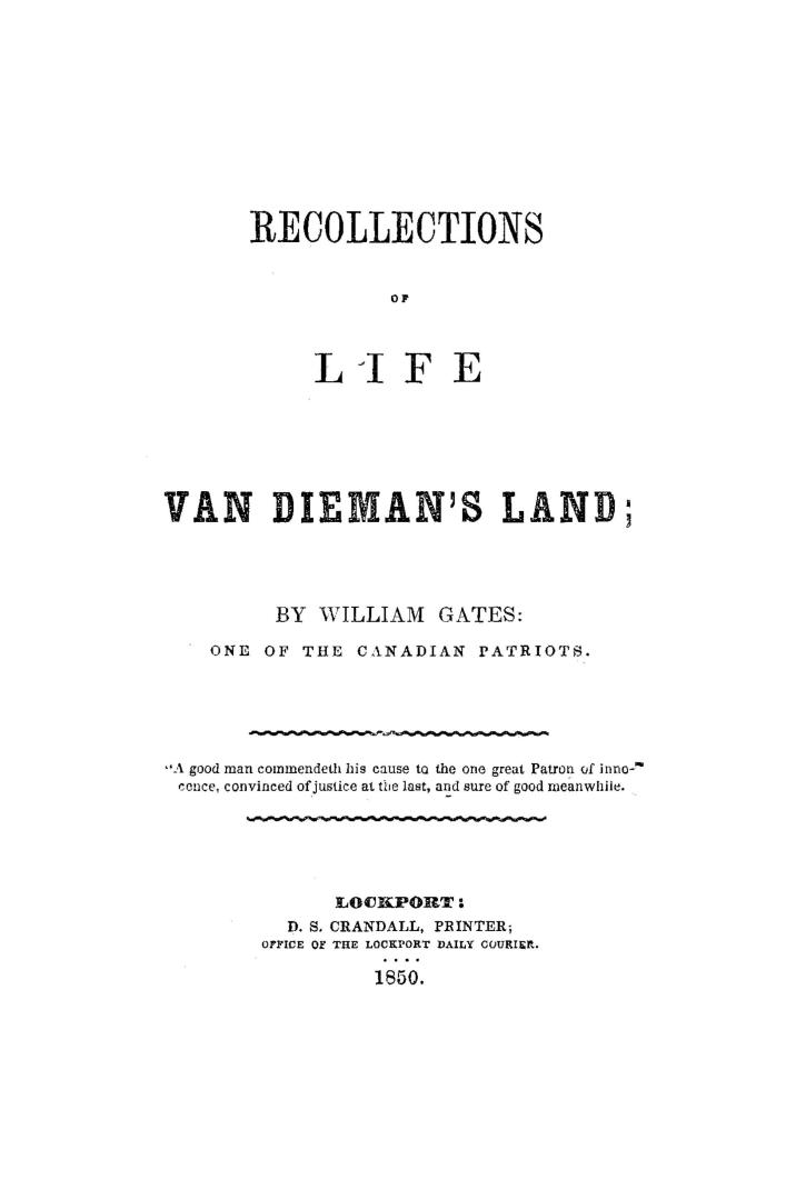 Recollections of life in Van Dieman's Land