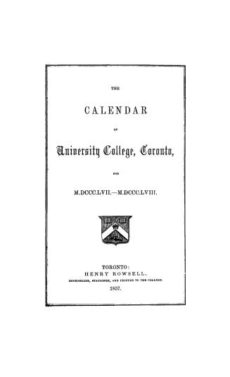 The calendar of University College, Toronto for