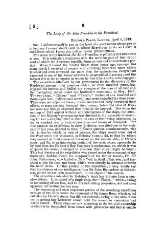 Message from the president of the United States, communicating copies of a correspondence with the lady of Sir John Franklin, relative to the expediti(...)