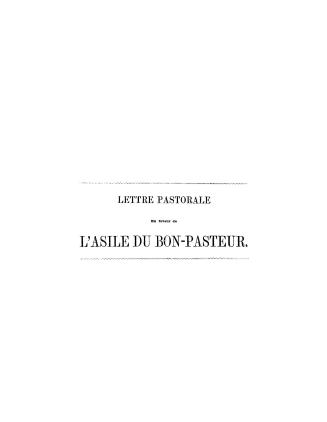 Lettre pastorale en faveur de l'Asile du Bon Pasteur