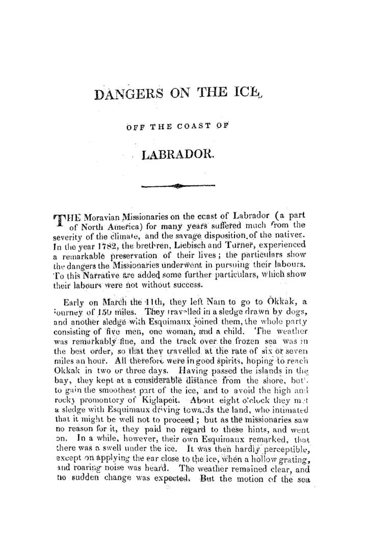 Dangers on the ice, off the Coast of Labrador, with some interesting particulars respecting the natives of that country