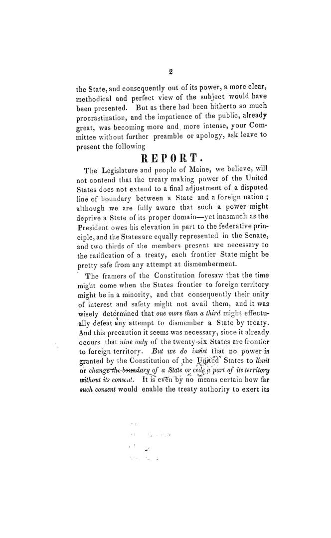 Report presented by Mr. Holmes, of Alfred, in the House of Representatives, February 2, 1837. On the north eastern boundary