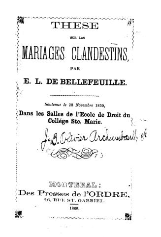 Thèse sur les mariages clandestins