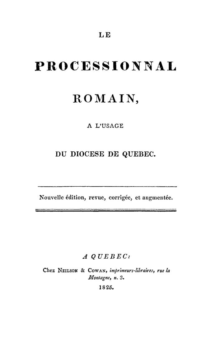 Le Processionnal romain à l'usage du diocèse de Québec