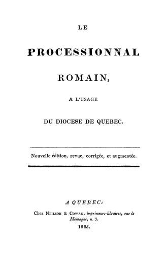 Le Processionnal romain à l'usage du diocèse de Québec