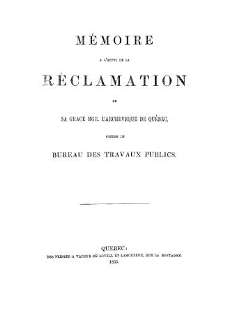 Mémoire à l'appui de la réclamation de Sa Grace Mgr