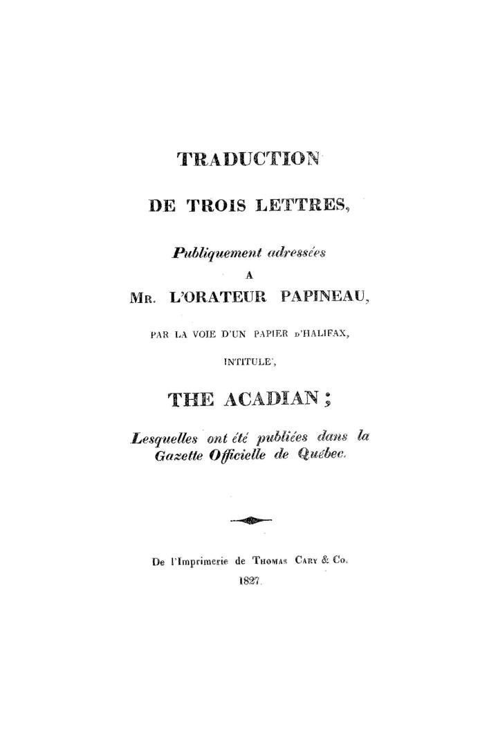 Traduction de trois lettres, publiquement adressées à Mr