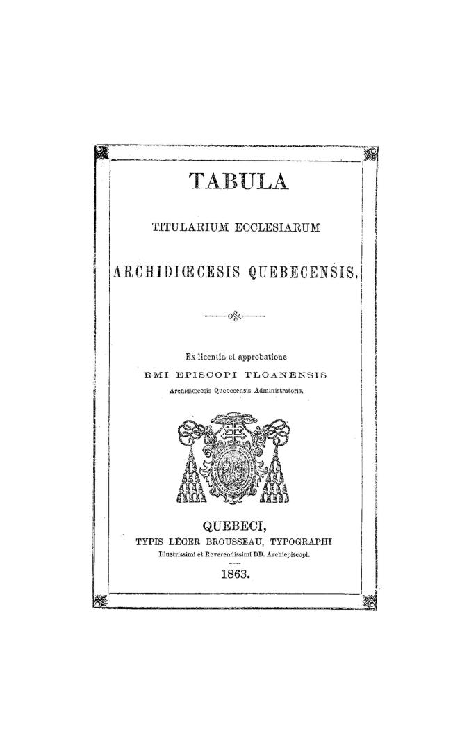 Tabula titularium ecclesiarum archidioecesis Quebecensis