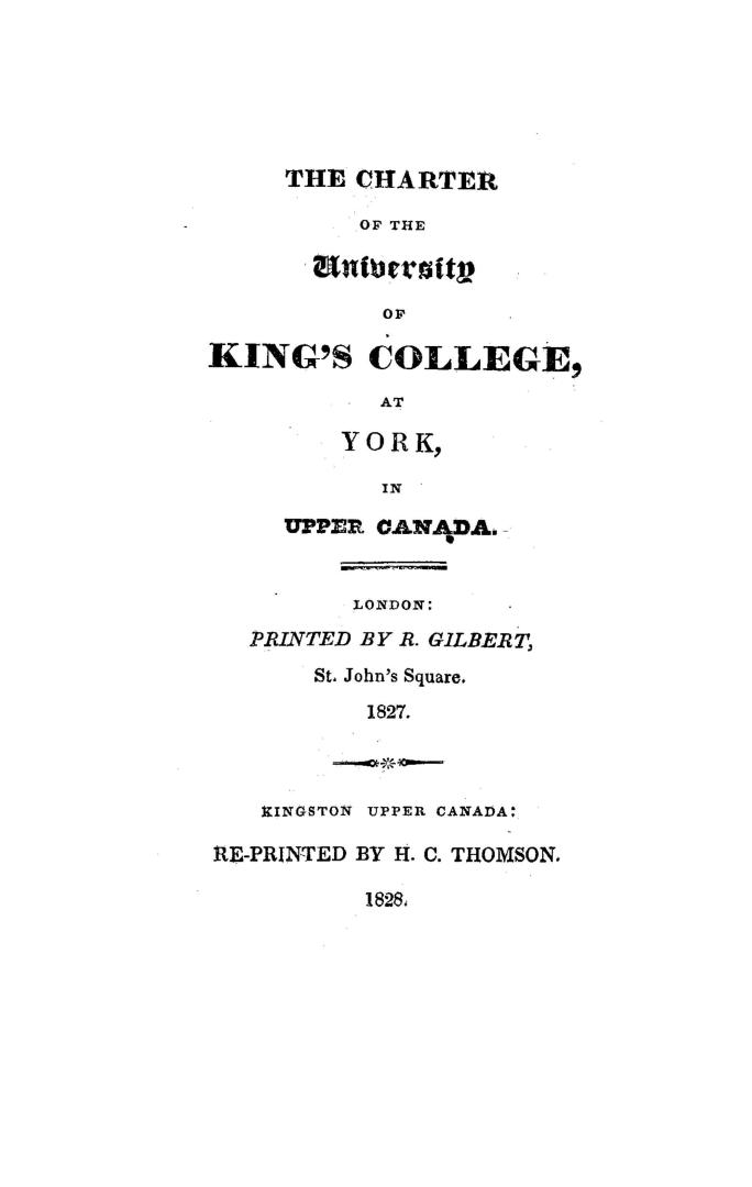 The charter of the University of King's college, at York, in Upper Canada