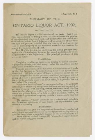 Prohibition leaflets : summary of the Ontario Liquor Act, 1902