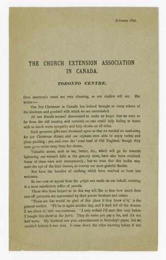 The Church Extension Association in Canada ... our first Christmas in Canada has indeed brought us many tokens of the kindness and goodwill with which we are surrounded