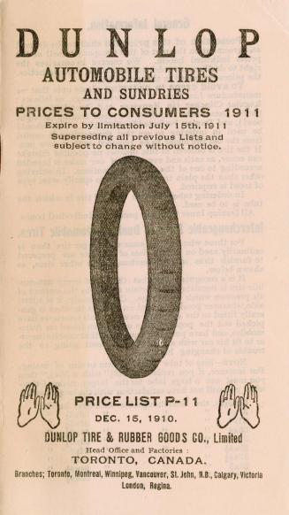 Dunlop Automobile Tires and Sundries prices to consumers 1911