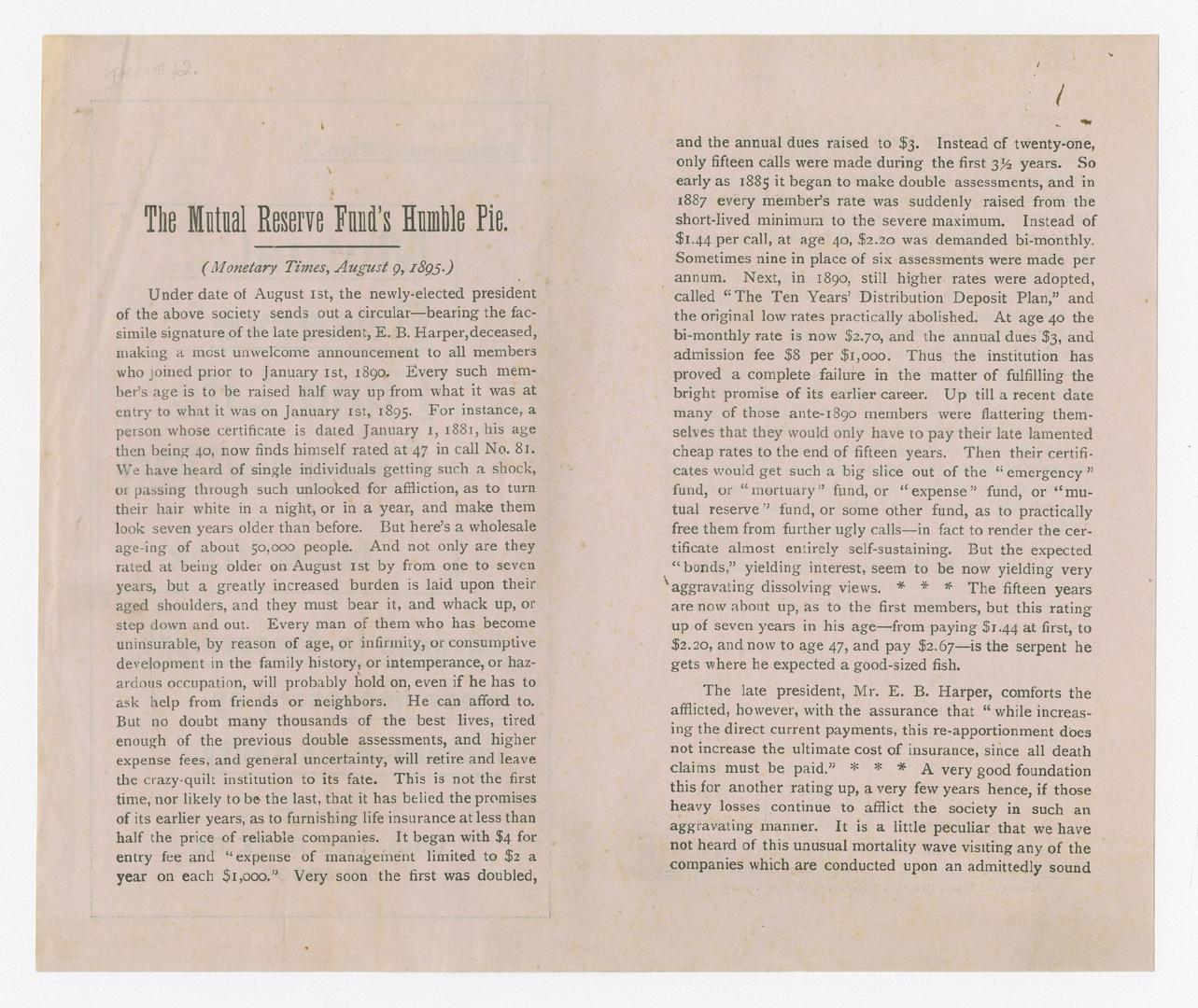 Mutual Reserve Fund Life Association of New York ... what will the rate by in 1900?