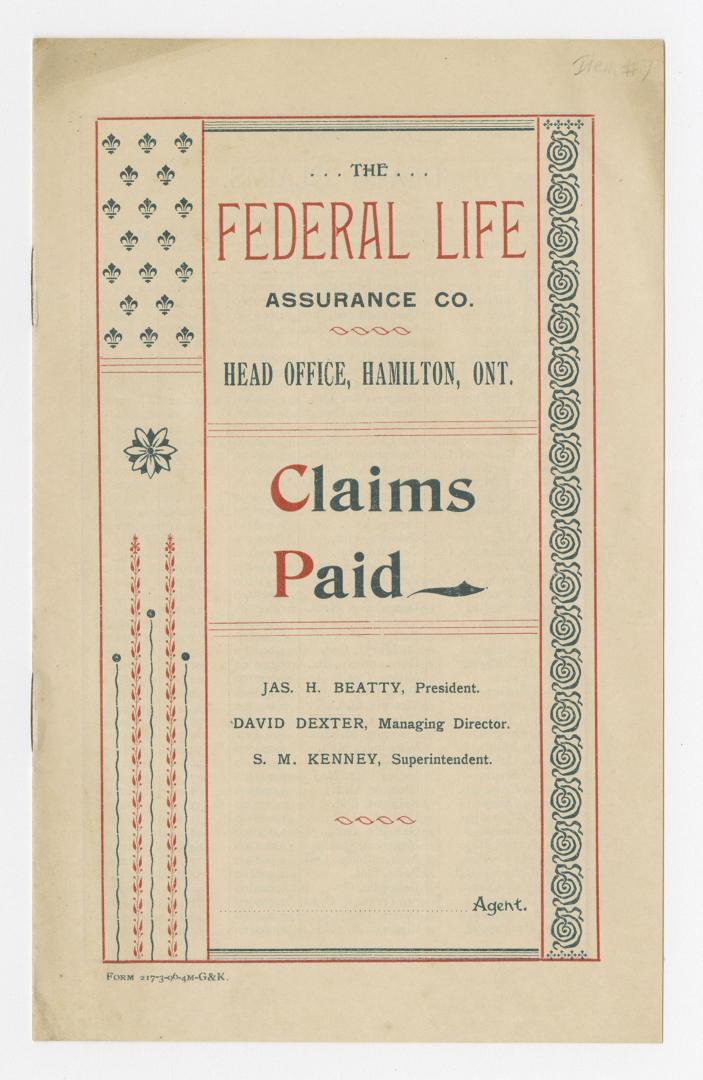 The Federal Life Assurance Co. ... claims paid