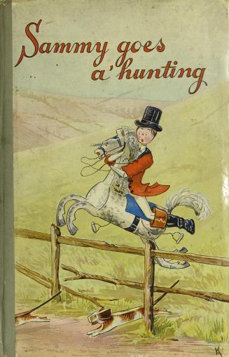 Book cover: Cartoon illustration of a young boy in red coat and top hat jumping a fence on a gr…