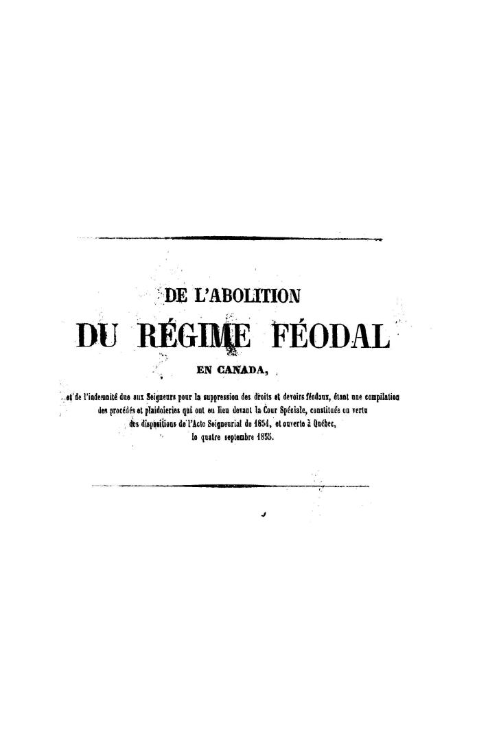 De l'abolition du régime feodal en Canada,