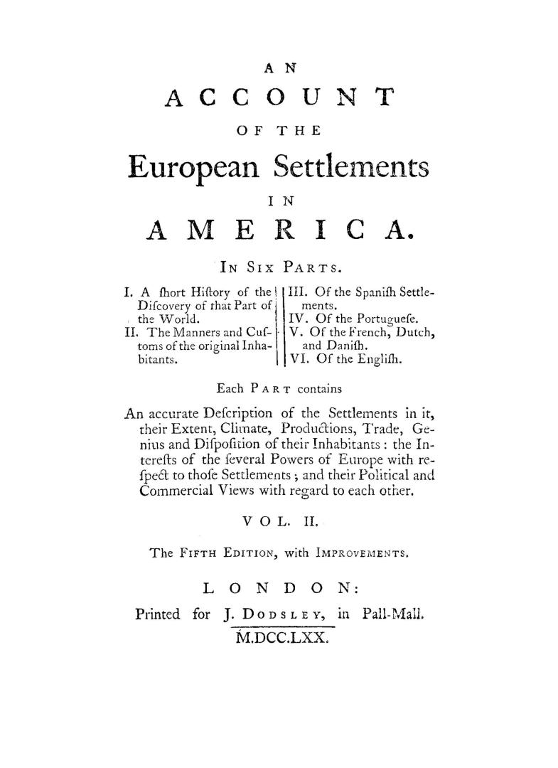 An account of the European settlements in America