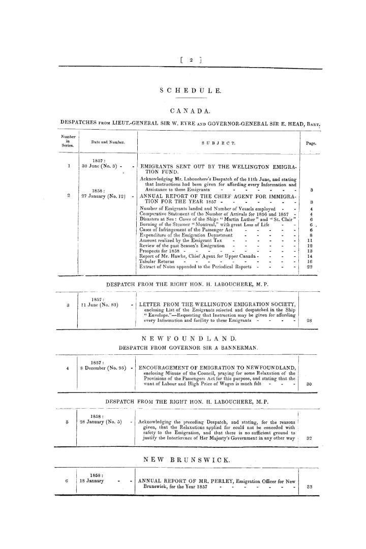 Emigration. Copies or extracts of despatches relative to emigration to the North American colonies (in continuation of Parliamentary Paper, no. 125, s(...)