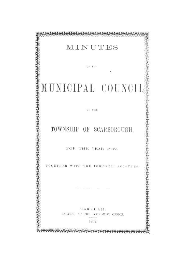 Minutes of the Municipal Council of the Township of Scarborough