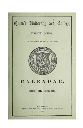 Calendar of the University of Queen's College, Kingston, Canada